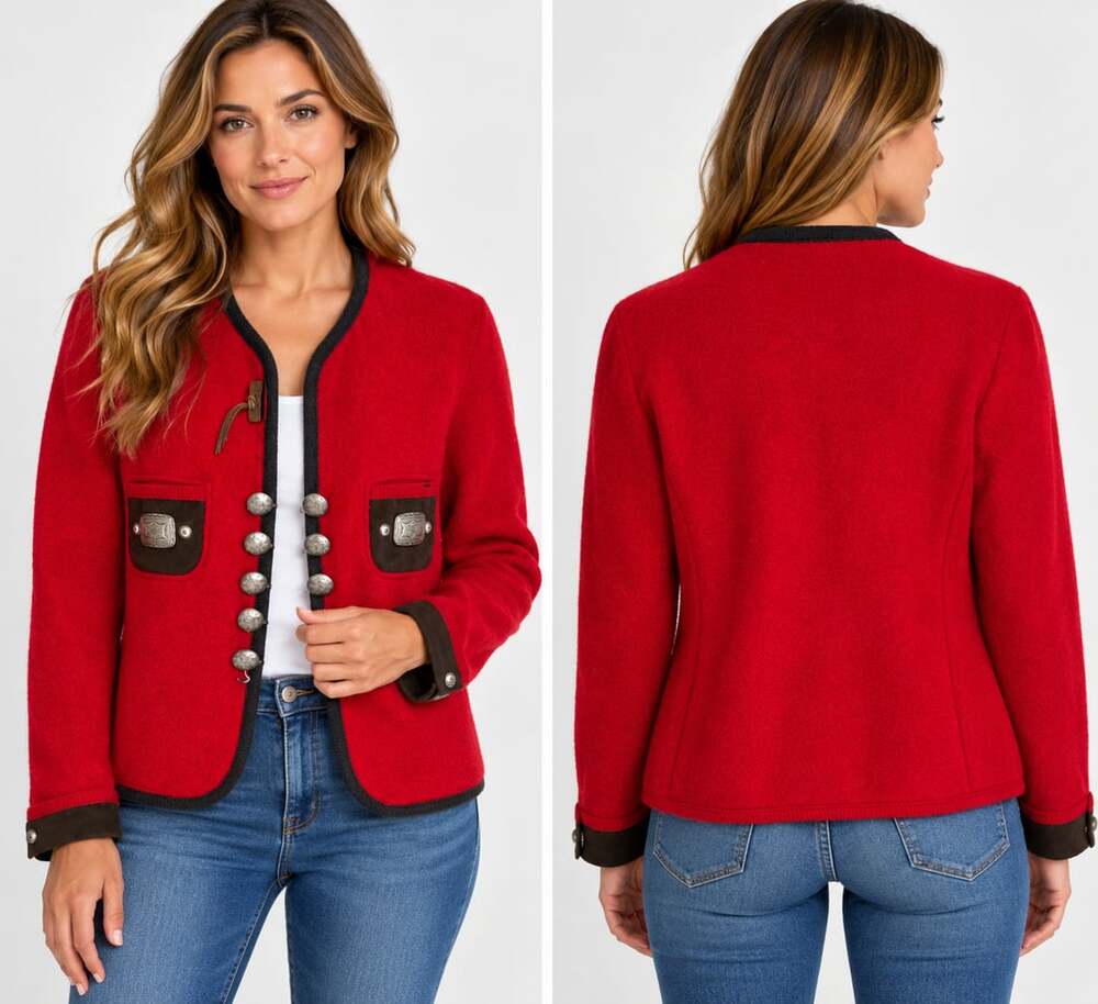 VTG Wesenjak Austrian Wool Jacket Size 12Red Trachten